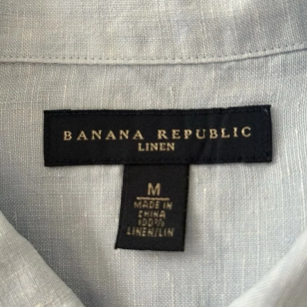 Banana Republic 100% Linen Shirt Mens M Blue Short Sleeve Button Down